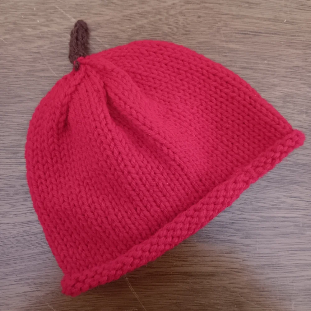 Hand Crafted Handknit Red Apple Winter Baby Hat 3-6M